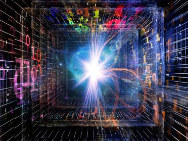 Matematik Işığı serisi. Matematik, teknoloji ve eğitim konularındaki rakamların, ışıkların ve soyut unsurların arkaplanı.