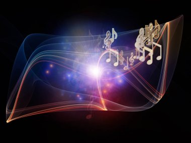 Sanal Melodi serisi. Müzik notaları, fraktal unsurlar ve eğlence ve eğitim konularında arka plan ışıkları.
