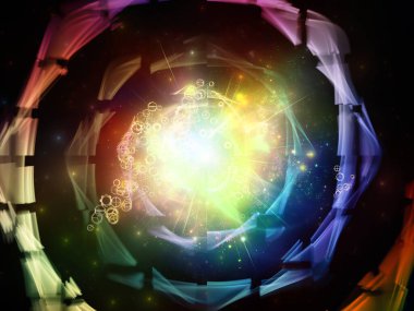 Sanal etkileşim serisi. Fraktal şebekeler, ışıklar ve soyut elementler bilgisayar bilimi, teknoloji ve eğitim konularında 3D sunuluyor.