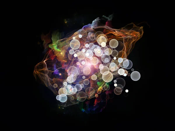 数字粒子系列 五彩斑斓的球形粒子 分形元素和模糊数字在学科科学和现代技术中的相互作用 — 图库照片
