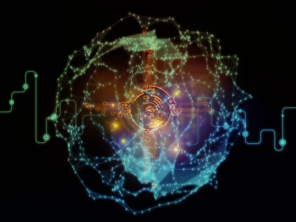 关于计算 科学和现代技术主题的线路 数字和照明网络 — 图库照片