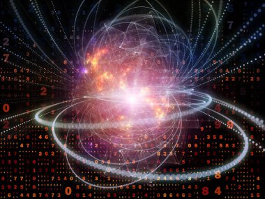 Sayıların üç boyutlu illüstrasyonu, ışık izi yapıları ve dijital teknoloji ve dijital iletişim konularındaki ışık bileşimi