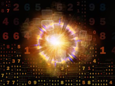 Dijital Bağlantı serisi. Matematik, teknoloji ve eğitim için gerekli sayılar, ışıklar ve ağ düğümlerinden oluşan soyut tasarım.