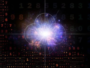 Dijital Bağlantı serisi. Matematik, teknoloji ve eğitim projelerinde kullanılacak sayılar, ışıklar ve ağ düğümlerinin arkaplanı.