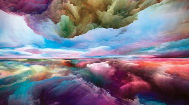 Gökkuşağı manzarası. Color Dreams serisi. Boya, doku ve gradyan bulutların soyut bileşimi iç dünya, hayal gücü, şiir, sanat ve tasarımla ilgili projelerde uygundur.