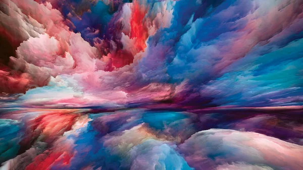 彩虹之地 心灵的景观系列 为生活 创造力和想象力安排明亮的绘画 动感渐变和超现实的高山与云彩 — 图库照片