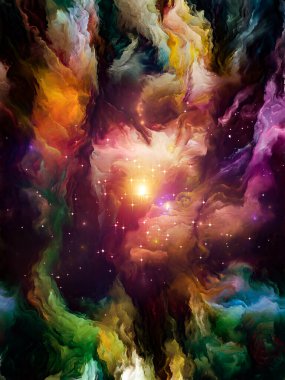 Color Lives serisi. Yaşam, yaratıcılık ve sanatla ilgili fraktal boyanın tuval üzerindeki renkli hareketinden oluşan soyut tasarım