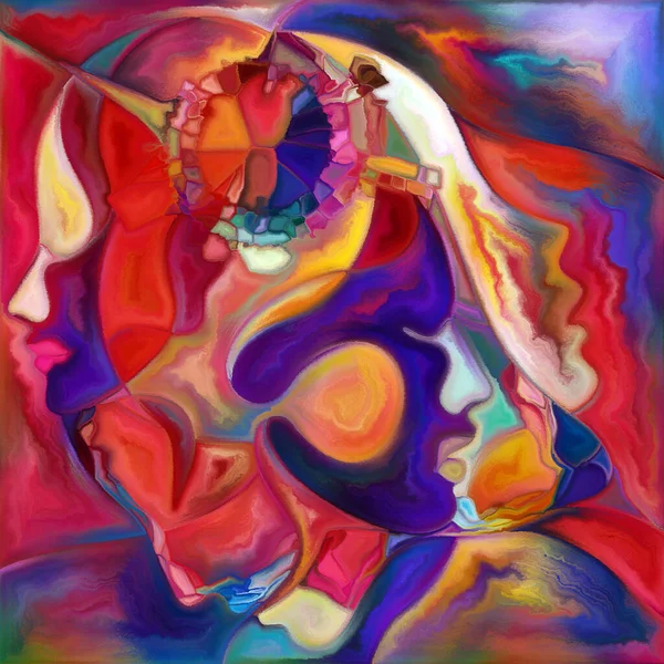 Canvas Close Serie Komposition Von Gesichtern Und Symbolen Farbenfrohen Malstil — Stockfoto