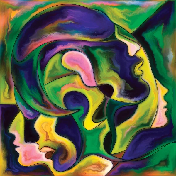 Canvas Close Serie Künstlerische Abstraktion Aus Gesichtern Und Symbolen Farbenfrohen — Stockfoto