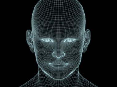 Teknoloji, eğitim ve bilgisayar bilimleri illüstrasyonlarında kullanılmak üzere insan yüzü 3D kablo örgüsü oluşturma