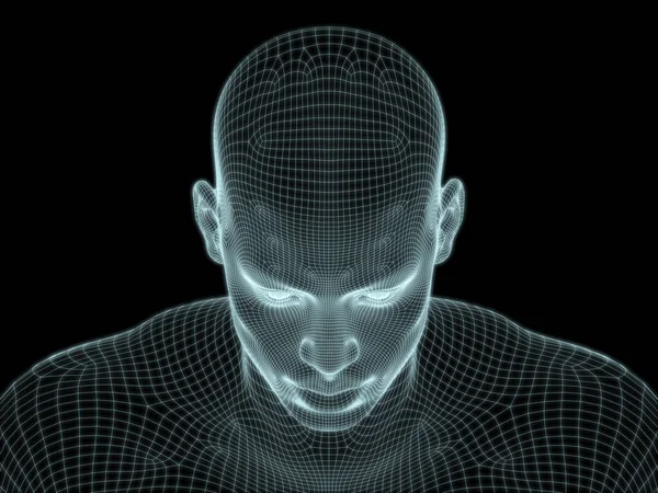 Ludzka Głowa Bliska Render Siatce Drucianej Stosowania Ilustracjach Dotyczących Technologii — Zdjęcie stockowe