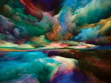 Manzaranın Gizemi. Color Dreams serisi. İç dünya, hayal gücü, şiir, sanat ve tasarım eşliğinde boya, doku ve gradyan bulutların bileşimi