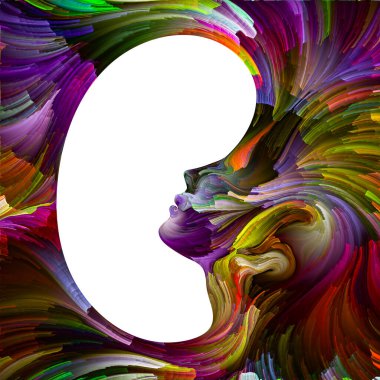 Duygusal Palet serisi. İç mekan. Hayal gücü, yaratıcılık ve iç dünya konularında kadın siluetlerinin canlı renklerinin soyut tablosu.