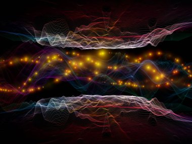 Sanal Evren. Sanal Dalga serisi. Veri transferi konusunda yatay sinüs dalgaları ve ışık parçacıklarının düzenlenmesi, sanal, yapay, matematiksel gerçeklik.