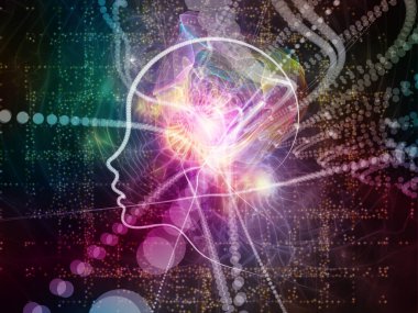 Childs, eğitim, akıl ve modern teknoloji konularında siluet, ışık ve geometrik çarpıtmalarla karşı karşıya.