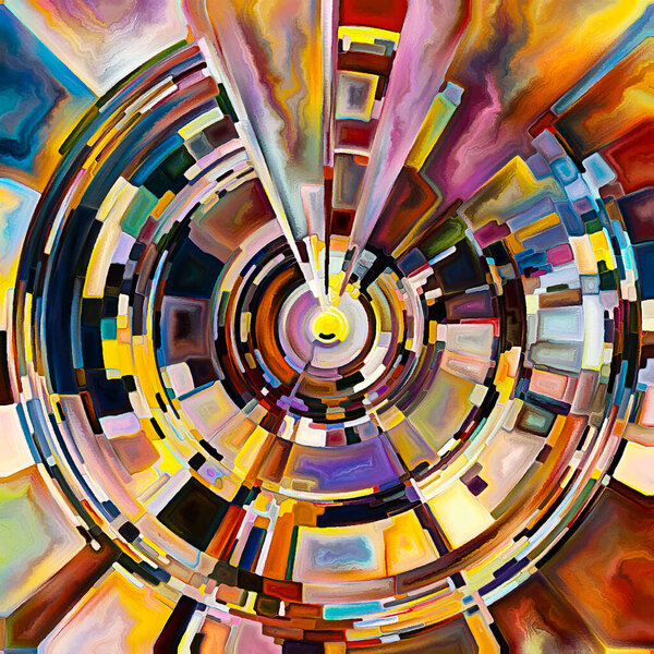 Prayer Circle series. Digital watercolor of disk, rays and arches of radiating color and organic texture to represent source of spiritual energy and power of life.
