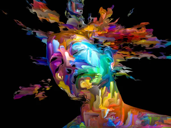 Expressive Female Portrait Arrangement Digital Paint Strokes Theme Creative Energy — Stock Photo, Image