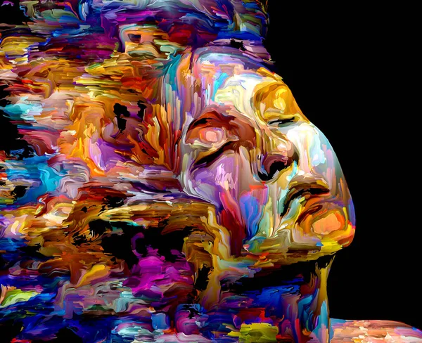 Uttrycksfullt Kvinnoporträtt Sammansättning Digitala Färgstreck För Temat Kreativ Energi Livet — Stockfoto