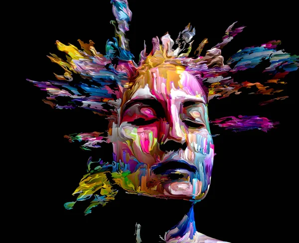 Uttrycksfullt Kvinnoporträtt Samspel Mellan Digitala Färgdrag Relaterade Till Kreativ Energi — Stockfoto