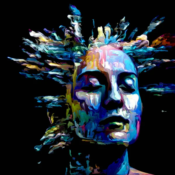 Expressive Female Portrait Interplay Digital Paint Strokes Related Creative Energy — Stock Photo, Image