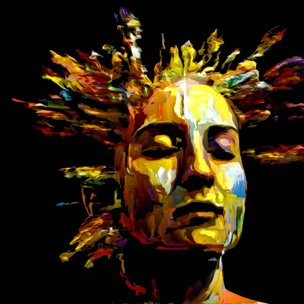 Expressive Female Portrait Interplay Digital Paint Strokes Related Creative Energy — Stock Photo, Image
