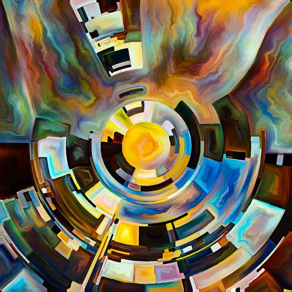 Prayer Circle Series Abstract Colorful Painting Disk Rays Arches Radiating — Stock Photo, Image