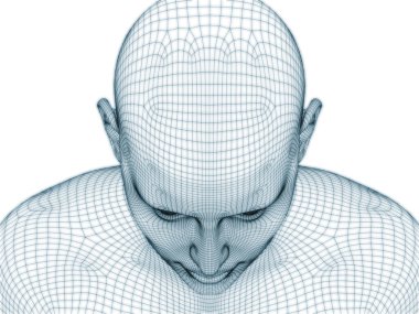 İnsan kafası ve yüzünün üç boyutlu görüntülenmesi illüstrasyon ve tasarım için tel örgüsü olarak kullanılacak
