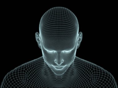 Teknoloji, eğitim ve bilgisayar bilimleri illüstrasyonlarında kullanılmak üzere insan yüzü 3D kablo örgüsü oluşturma