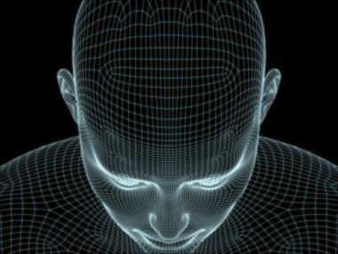 İnsan kafasının teknoloji, eğitim ve bilgisayar bilimleri illüstrasyonlarında kullanılması için tel örgüye dönüştürülmesi