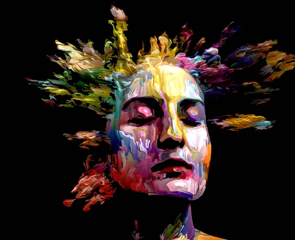 Retrato Femenino Expresivo Interacción Pinceladas Digitales Relacionadas Con Energía Creativa — Foto de Stock
