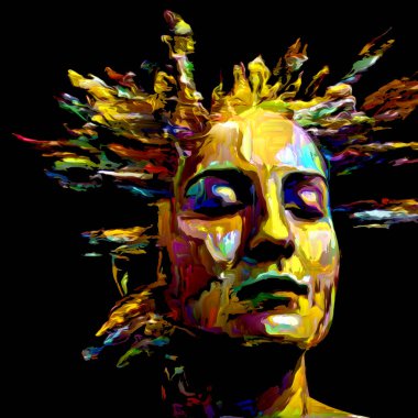 Etkileyici bir kadın portresi. Dijital boya darbelerinin bileşimi hayattaki yaratıcı enerji ve sanatla ilişkili.