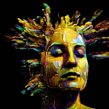 Etkileyici bir kadın portresi. Dijital boya darbelerinin bileşimi hayattaki yaratıcı enerji ve sanatla ilişkili.