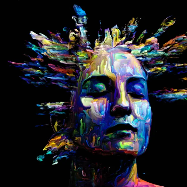 Uttrycksfullt Kvinnoporträtt Sammansättning Digitala Färgstreck Kombination Med Kreativ Energi Livet — Stockfoto