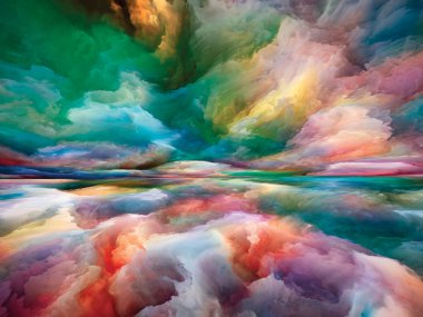 Gökkuşağı manzarası. Color Dreams serisi. Boya, doku ve gradyan bulutların soyut bileşimi iç dünya, hayal gücü, şiir, sanat ve tasarımla ilgili projelerde uygundur.