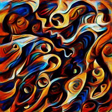 Sanat serisi deseni. Yaratıcılık ve sanat konularında dijital tuvale işlenmiş soyut insan yüzleri ve renkleri.