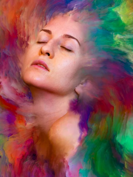 Her World Series Abstract Design Made Female Portrait Fused Vibrant — Stock Photo, Image