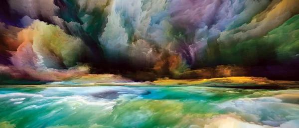 没有尽头的色彩 心灵的景观系列 以生活 创造力和想象力为主题的明亮的绘画 动感渐变和超现实的山与云的设计 — 图库照片
