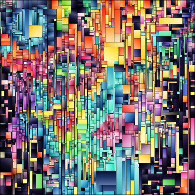 Gradyan Soyutlama Serisi. Renk algısı, renk teorisi, tasarım birliği, kompozisyon ve görsel sanat konularındaki dikdörtgen biçimlerdeki canlı gradyan panellerin karmaşık etkileşimi.