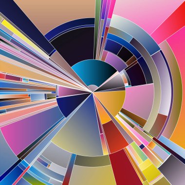 Renkli Dişliler serisi. Görselleştirme, bilim, renk teorisi, sanat ve tasarım konularında karmaşık tonsal geçişler ve kalın zıtlıklar içeren dairesel bölümlerin üst üste bindirilmesi.