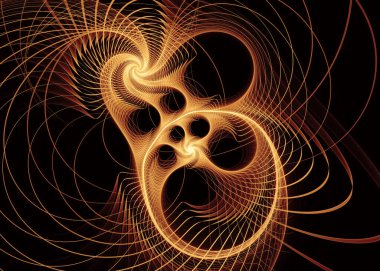 Fraktal patika serisi. Geometrik görselleştirme, fraktal geometri, kaos teorisi, sanat, bilim ve tasarım konularında karmaşık altın ışık oluşumları.