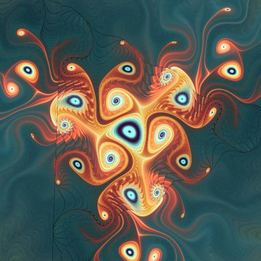 Fraktal girdap serisi. Fraktal geometri, kaos teorisi, sanat, bilim, tasarım ve akış görselleştirme konularında nöral ağlar veya kozmik nebulalar öneren karmaşık bir desen.