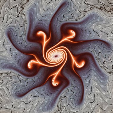 Fraktal girdap serisi. Akış görselleştirme, fraktal geometri, kaos teorisi, sanat, bilim ve tasarım konularında dönen kozmik tozun büyüleyici bir tasarımı..