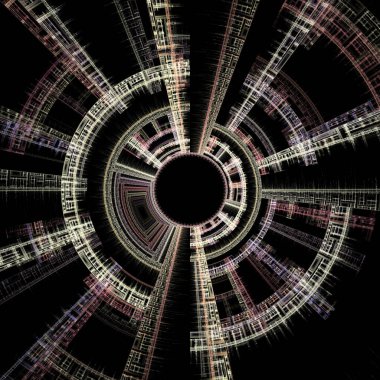 Fraktal disk serisi. Fraktal alev görselleştirme, tasarım, kaos teorisi, sanat, fraktal geometri ve bilim konularındaki canlı dairesel mandalanın bileşimi.