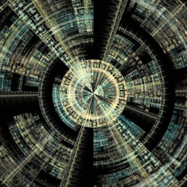 Fraktal Disk serisi. Fraktal alev görselleştirme, sanat, bilim, tasarım, fraktal geometri ve kaos teorisi üzerine simetrik fraktal yapının yapısı.