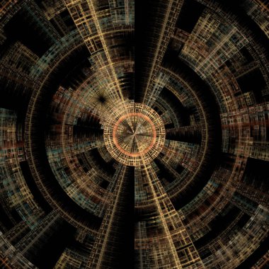 Radial Symmetry series. Arrangement of intricate geometric lines on the subject of math, visualization, fractal design, science and radial geometry.