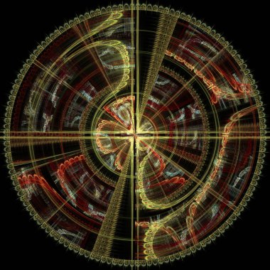 Fraktal Disk serisi. Kaos teorisi, tasarım, sanat, fraktal geometri, bilim ve fraktal alev görselleştirme konularındaki soyut teknolojik verilerin yapısı.