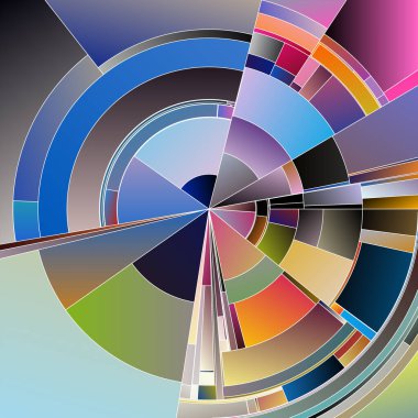 Renkli Tekerlek serisi. Tasarım, renk teorisi, görselleştirme, sanat ve bilim konularında parçalanmış yay ve canlı renk geçişleri ile soyut radyal tasarımlar.