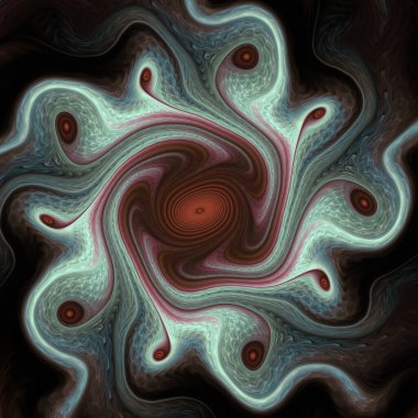 Fraktal girdap serisi. Tasarım, akış görselleştirme, fraktal geometri, kaos teorisi, sanat ve bilim konularında gelişen bir sistem öneren parlak ve karmaşık bir grafik..