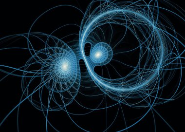 Fraktal Geometri serisi. Fraktal tasarım, bilim, görselleştirme, geometri ve matematik konularındaki göz alıcı, mavi enerji alanının soyut tasviri.