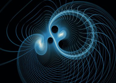 Fraktal iplikler serisi. Kaos teorisi, sanat, bilim, tasarım, geometrik görselleştirme ve fraktal geometri konularındaki mavi çizgilerin uyumlu etkileşimi.